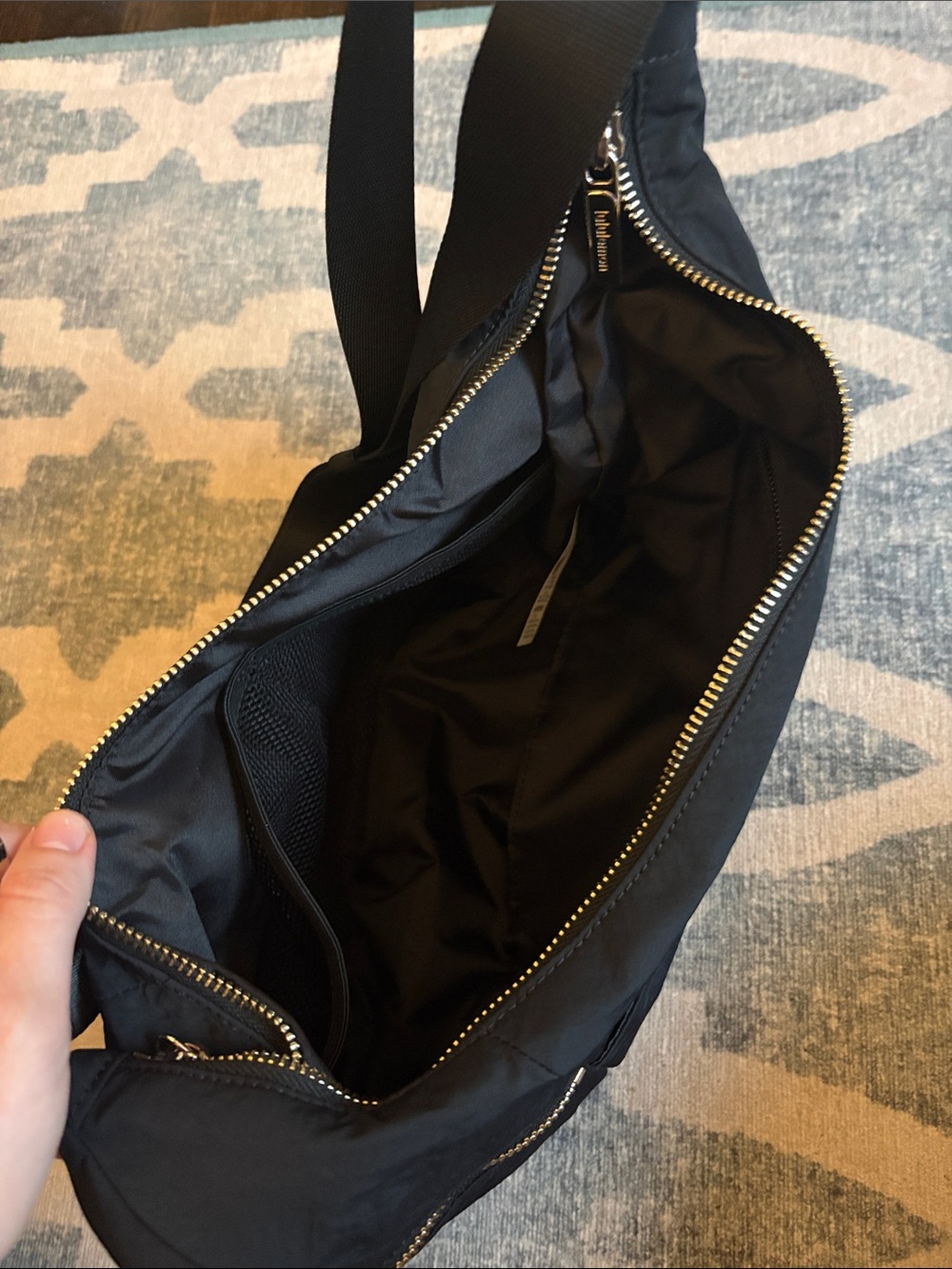 Lululemon Black Crossbody Hobo Bag with Gold Zippers - Picture 3 of 3